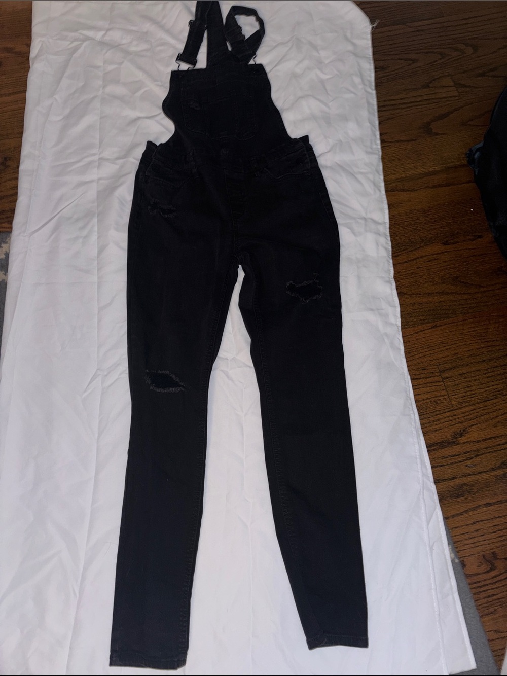Fashion Nova Black Distressed Denim Overalls